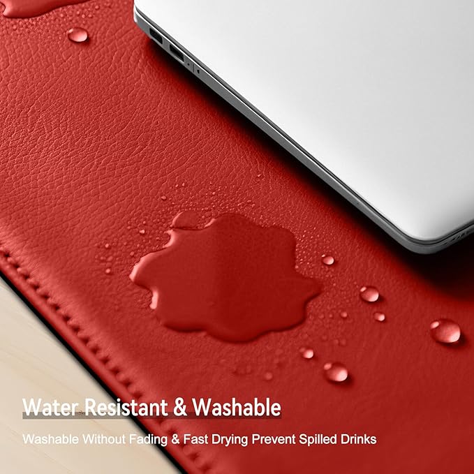 Dual Sided Leather Desk Mat - Waterproof Desk Pad - Ideal for Large Mouse Pad and Desk Mats on Top of Desks (red, 25"*13")