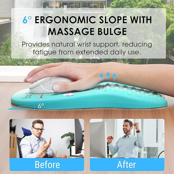 MROCO Ergonomic Mouse Pad with Wrist Support, Wrist Rest Mousepads for Carpal Tunnel Pain Relief, Memory Foam Pad with Massage Bulge and Non-Slip Base for Office, Home, Feather Arrow