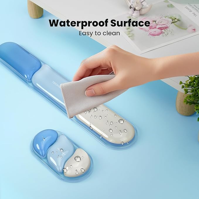 TECKNET Clear Gel Wrist Rest for Computer Keyboard, Ergonomic Gel Keyboard Wrist Rest Set for Typing Pain Relief, Comfortable Silicone Wrist Support Pad for Office/Computer/Laptop/Gaming, Blue