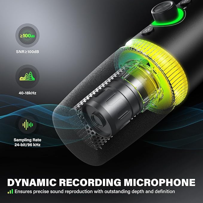 USB/XLR Dynamic Microphone Podcast & Gaming Microphone for PC, Vocal Mic with RGB Lighting, Tap-to-Mute, Gain Control & Headphone Monitoring for YouTube Streaming