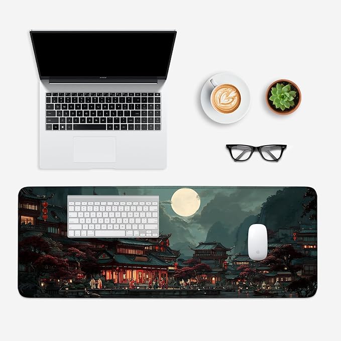 Mouse Pad, Large Anti-Slip with Stitched Edges Desk Mat Desktop Laptop Computer Desk Keyboard Mat,Table Protector Blotter Mat (Moon, 31.5" x 11.8")