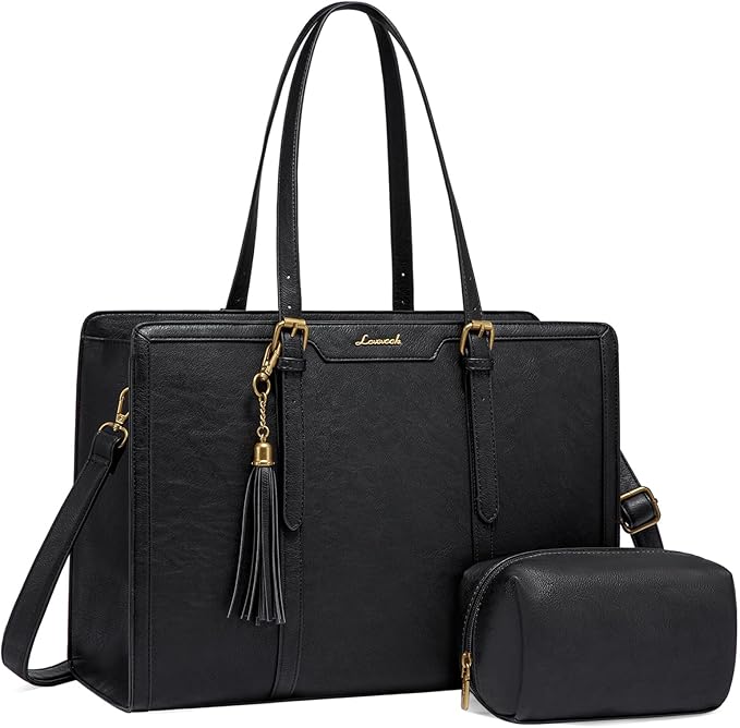 LOVEVOOK Laptop Bag for Women Vintage Leather Laptop Tote 15.6 inch Large Capacity Computer bag with Clutch Purse for Work