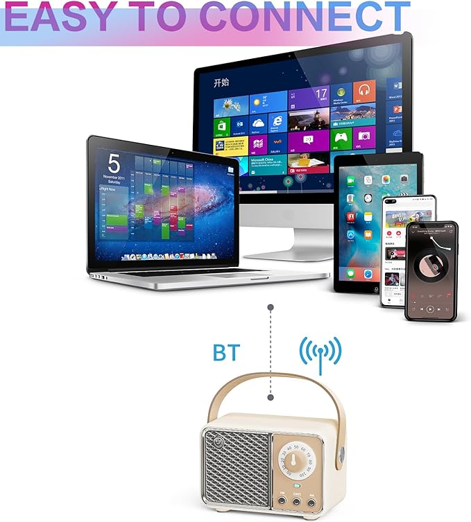 Dosmix Retro Bluetooth Speaker, Vintage Decor, Wireless Bluetooth Speakers, Cute Old Fashion Style for Kitchen Desk Bedroom Office Party Outdoor Kawaii Accessories (Beige)