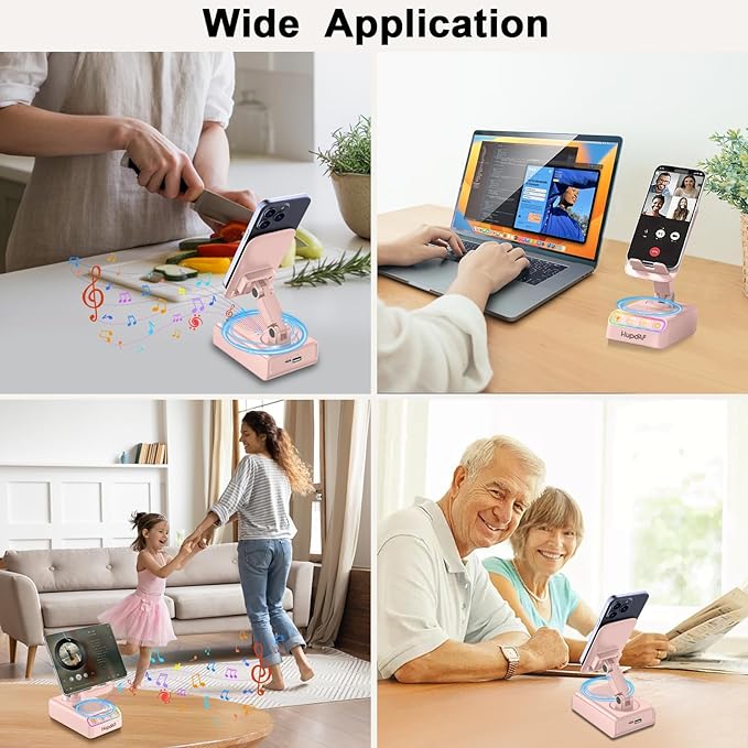 Adjustable Cell Phone Stand with Wireless Induction Bluetooth Speaker, HD Surround Sound for Home and Outdoors, Compatible with iPhone/Samsung Galaxy, 2026 Birthday Gifts for Men Women Dad Mom
