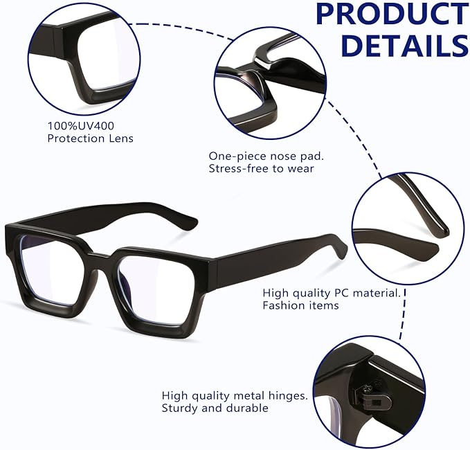 YDAOWKN Oversized Blue Light Blocking Glasses for Woman Rectangle Frame Fashion Chic Preppy Anti Eyestrain