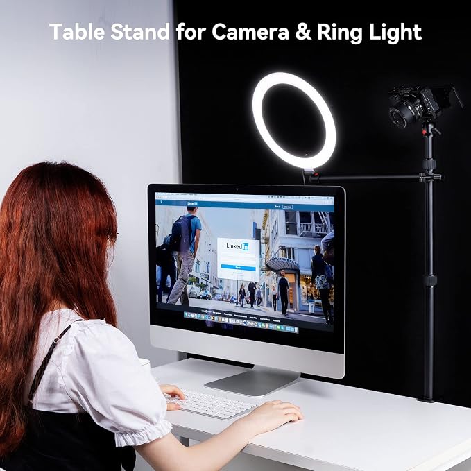 SMALLRIG Camera Desk Mount Table Stand with Magic Arm and 1/4" Ball Head, 13"-35.4" Adjustable Light Stand, Tabletop C Clamp for DSLR Camera, Ring Light, Live Streaming, Photo Video Shooting - 3992 - Image 2