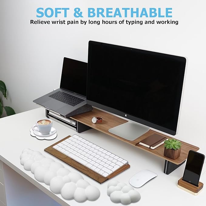 Cloud Wrist Rest Keyboard, PU Leather Memory Foam Wrist Rest for Computer Keyboard, Ergonomic Keyboard Wrist Rest Pad and Cute Mouse Wrist Rest for Gaming, Office, Computer, Typing Pain Relief,White