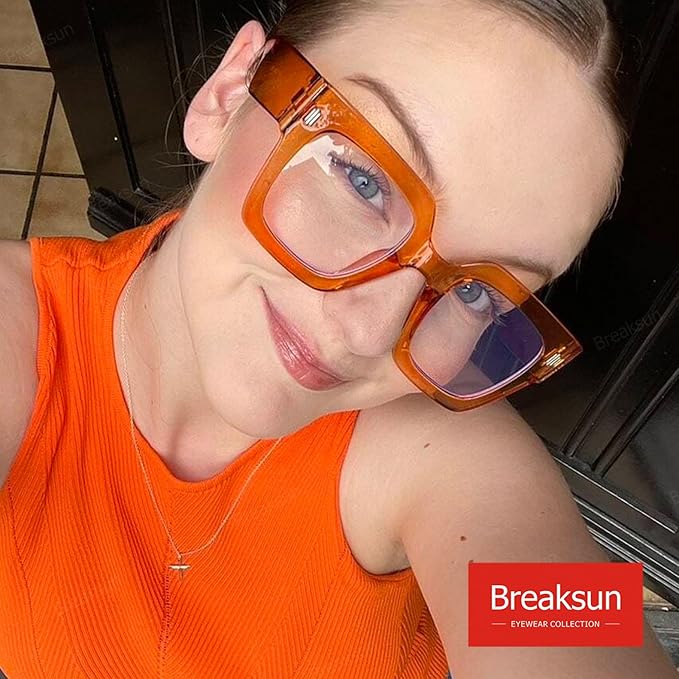 Breaksun Fashion Oversized Blue Light Blocking Glasses for Women Men Trendy Big Square Frame Computer Eyeglasses