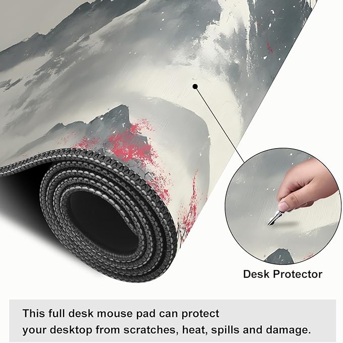 Mouse Pad, Large Anti-Slip with Stitched Edges Desk Mat Desktop Laptop Computer Desk Keyboard Mat,Table Protector Blotter Mat (Plum Blossom, 31.5" x 11.8")