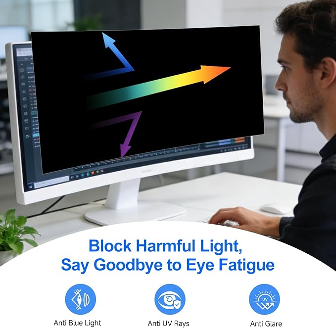 [2-Pack] Privacy Screen For Computer Monitor, 34-Inch 21:9 Aspect Ratio; Anti Spy/Bule Light/Glare And Eye Protection, 2 Install Ways Removable For Office, Airport, Cafe And Other Public Area; Diagonal 34 Inches, Width 31.25 Inches, Height 13.39 Inches