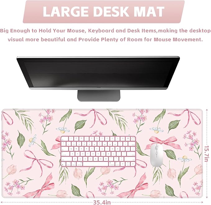 Baziabbo Pink Desk Mat,XXL Extended Big Mouse Pad,Gaming Mousepad with Stitched Edge,Non-Slip Rubber Base Keyboard Desk Pad for Home Office Study Game