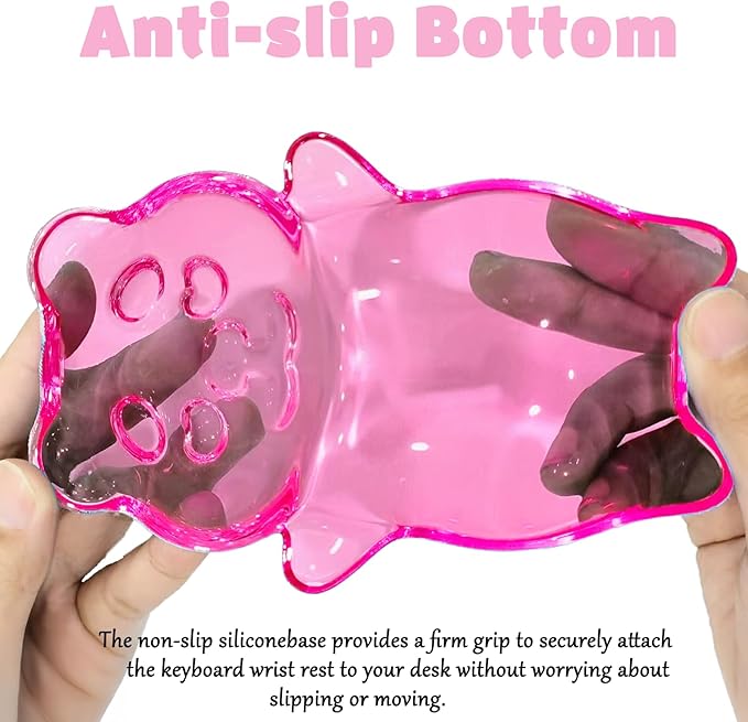 Gel Wrist Rest for Keyboard and Mouse Transparent Pink Bear Elbow Pad Cushion Ergonomic Cute Clear Cool Mouse Wrist Pad Silicone Non-Slip Support for Computer Gaming Home Office Hand Pillow