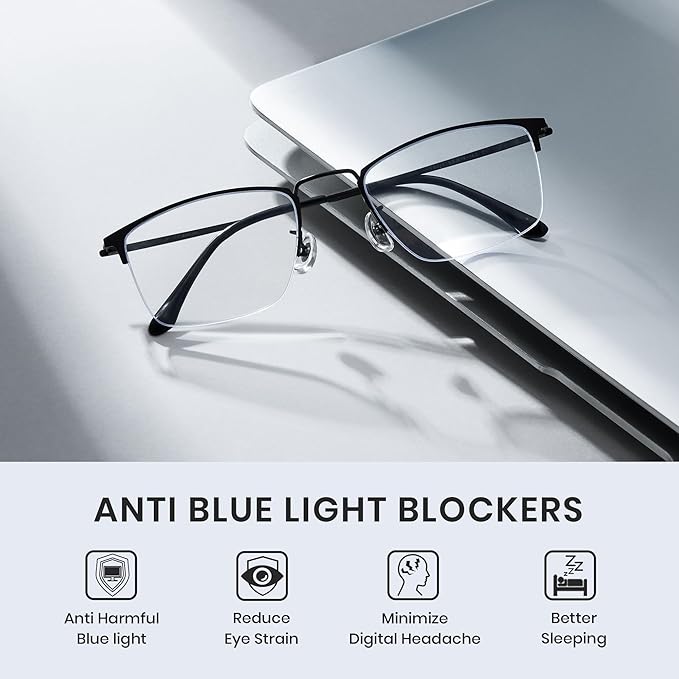 Cyxus Blue Light Blocking Glasses for Men Woman Semi Rim Computer Gaming Office Study Eyeglasses with UV Protection 8001