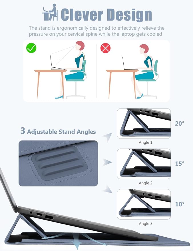 HYZUO 15-16 Inch Laptop Sleeve Case Bag with Adjustable Stand Feature for MacBook Pro 16 M5/M4/M3/M2/M1 Pro/Max A3428 A3429 2026-2019, XPS 15, MacBook Pro 15 2015-2012, HP Envy 15.6, Haze Blue