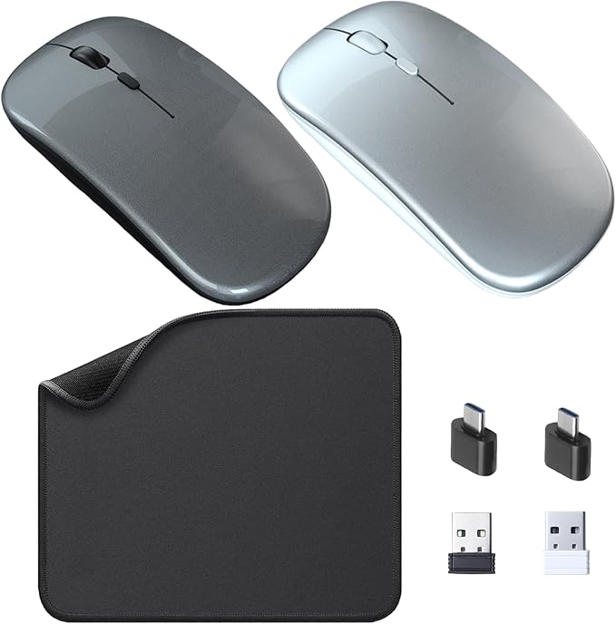 Wireless Mouse,2 Silent Mice and 1 Mice Pad Combo,Portable Mobile Optical Office Mouse, 2.4 GHz with USB Mini Receiver,3 Adjustable DPI for Notebook, PC, Laptop, Computer, Desktop-Grey & Silver