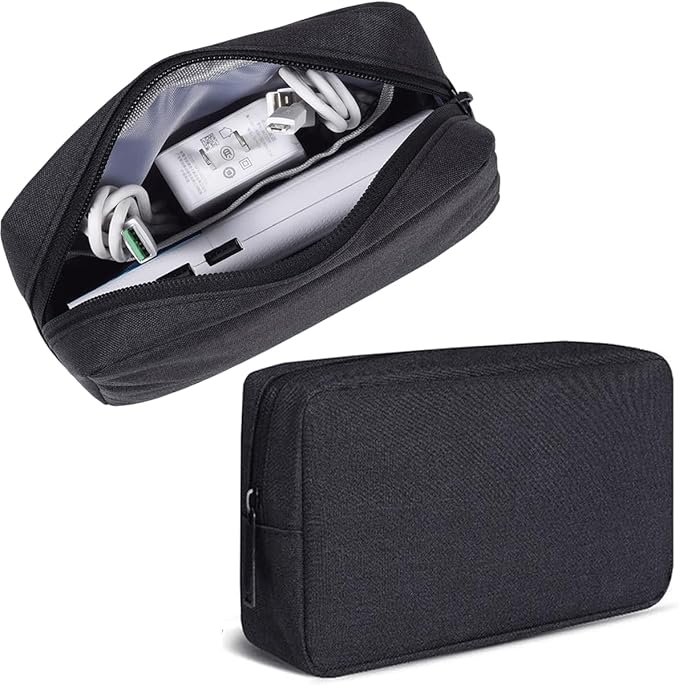 Electronics Organizer Travel Case, Cord Organizer Travel Cable Organizer Bag Waterproof Portable Accessories Case for Cable, Cord, Charger, Phone, Power Bank, Earphone (Small-Black)