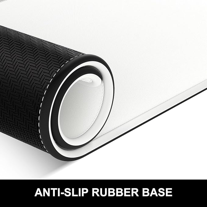 Hsurbtra Desk Pad, 23.6" x 13.8" Premium-Textured Desk Mat, Stitched Edge Anti-Slip Waterproof Rubber Mouse Pad, M Extended Computer Mat for Office Gaming Laptop Keyboard Ivory White