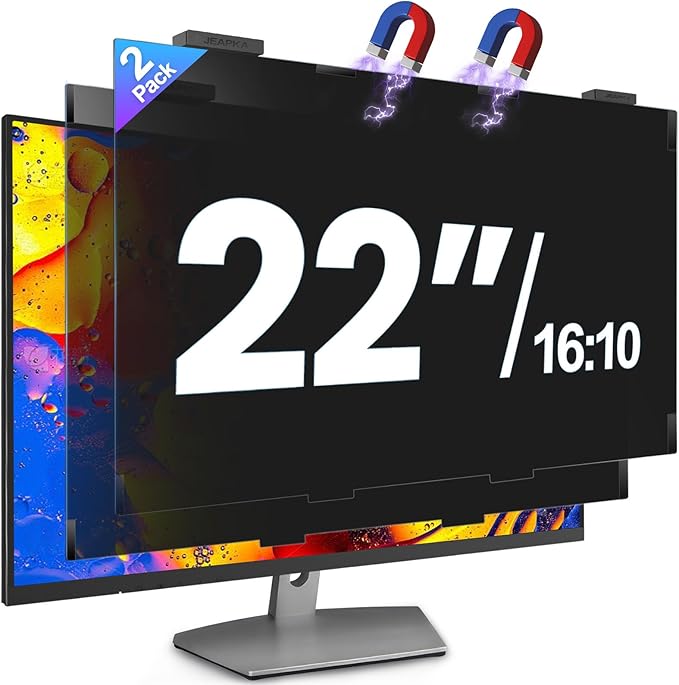 2 Pack 22 Inch Magnetic Computer Privacy Screen Filter for Monitor 16:10 Aspect Ratio, Removable Hanging Privacy Screen Shield, Anti Blue Light Filter, Anti-Glare Protector