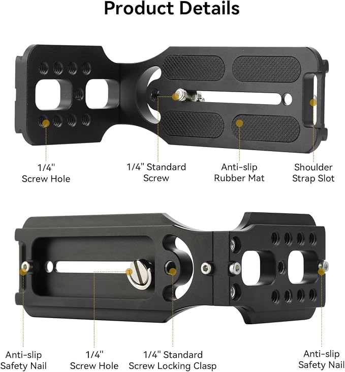 UTEBIT Camera L Bracket with 1/4'' Screw Hole, Vertical Horizontal Switching Tripod Mount with Quick Release Plate, Compatible with Canon Nikon Sony DJI Osmo Stabilizer Tripod Monopod, Black - Image 3