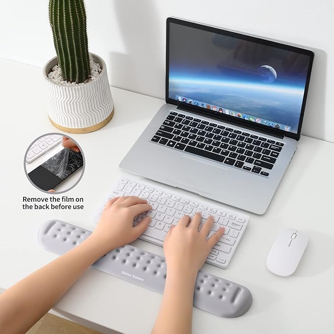Univo Colors Gray Superfine Memory Foam Keyboard Wrist Rest Soft Gel Ergonomic Wrist Support Pad for Computer, Laptop, Office, Gaming, Typing