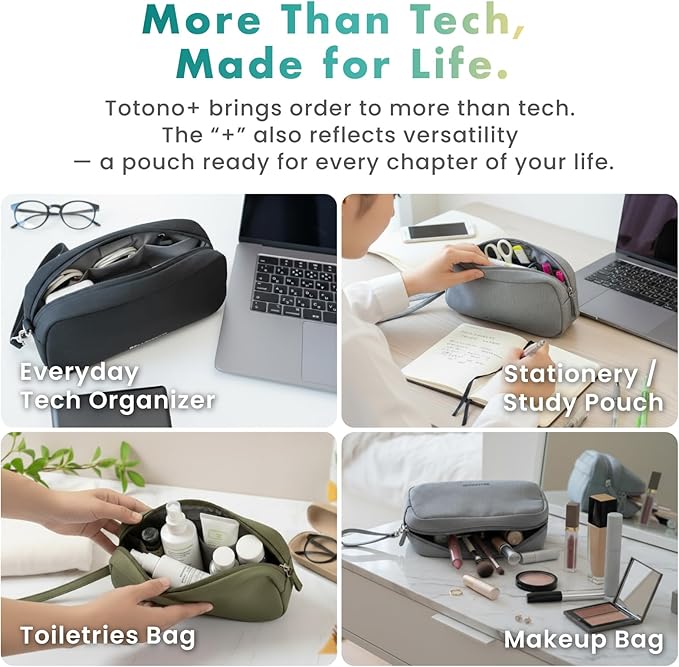 BELLEMOND「Totono+」| Cord Organizer Tech Pouch | Travel Electronics Organizer Case for Cables & Chargers | Hidden AirTag Slot & Cable Pass-Through | Designed in Japan | Charcoal Gray