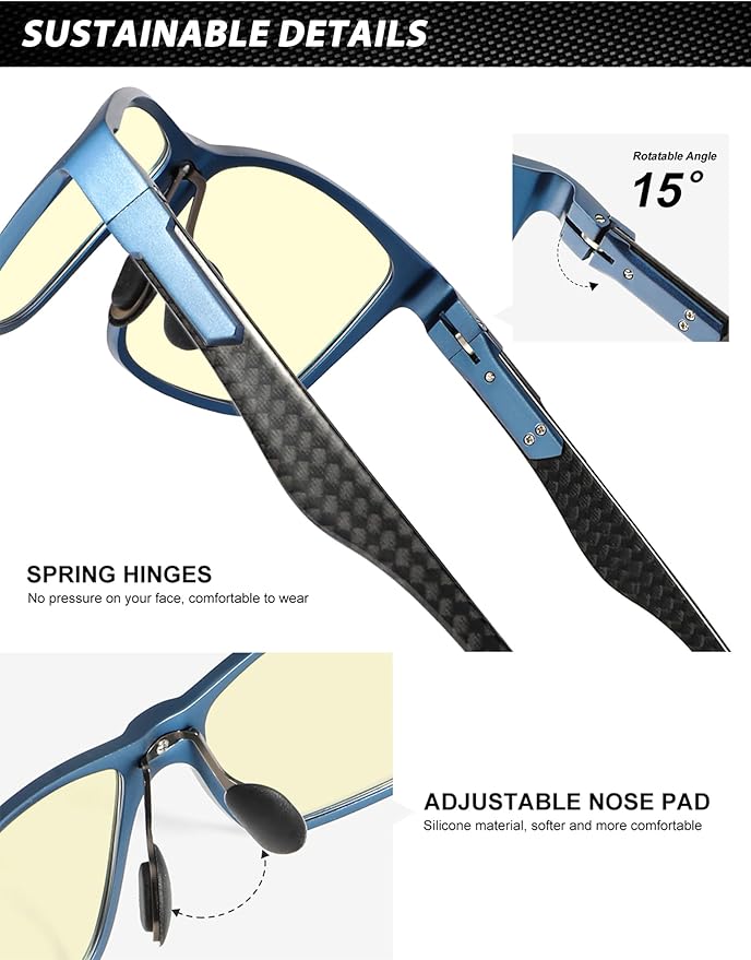 ANYLUV Carbon Fiber Reading Glasses for Men Women, Blue Light Blocking Computer Readers, Anti Glare Spring Hinge