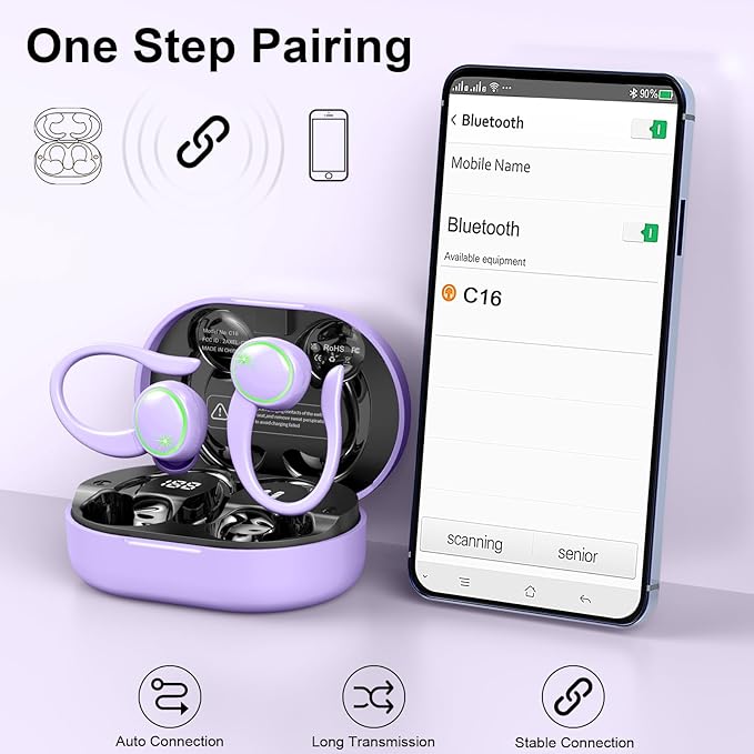 Wireless Earbuds, Bluetooth Headphones Sport, Deep Bass Fitness Earphones Gym Running, IP7 Waterproof Headset with Earhook Workout, 50H Playback Over-Ear Buds with ENC Noise Cancelling Mic