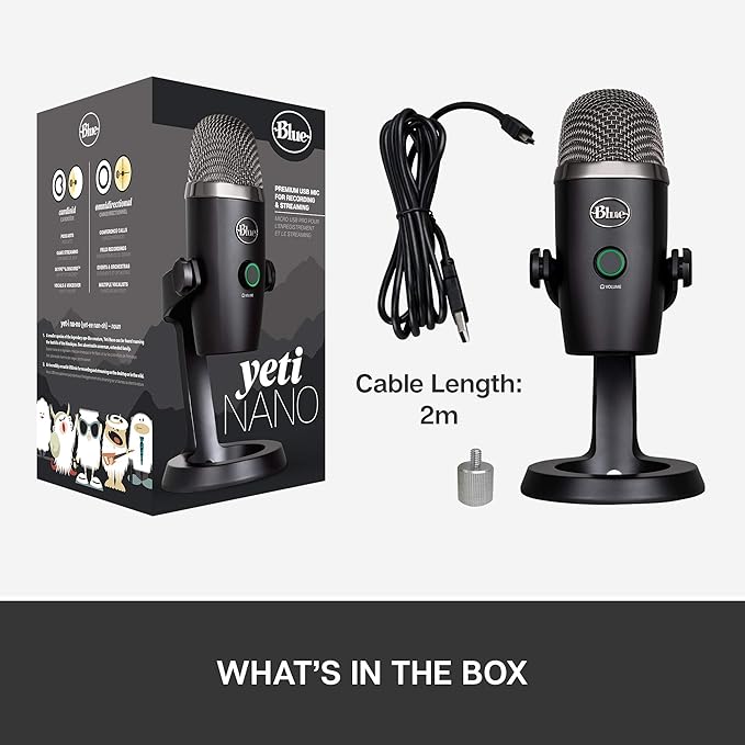 Logitech for Creators Blue Yeti Nano USB Microphone for Gaming, Streaming, Podcasting, Twitch, YouTube, Discord, Recording for PC and Mac, Plug & Play -Blackout