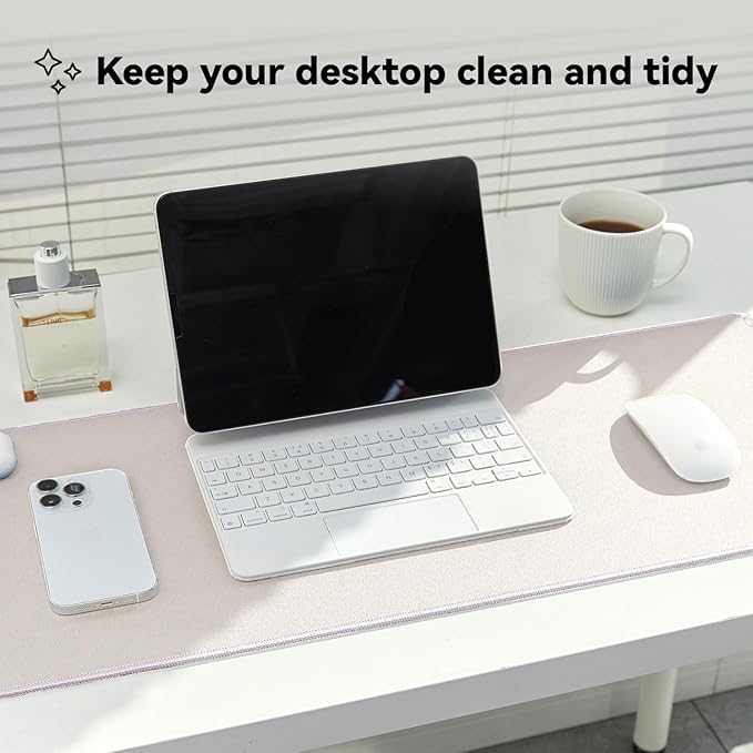 Waterproof Large Gaming Mouse Pad with Durable Stitched Edges, Non-Slip Rubber Base, Grainy Jacquard Mouse Mat Desk Pad for Home Office Gaming, 35.4''x15.7''x0.12'', Beige