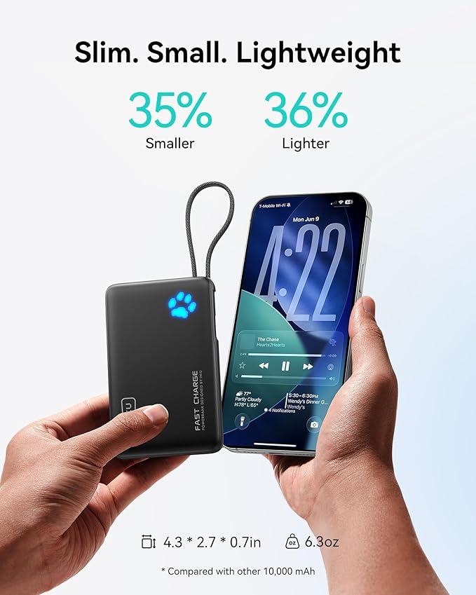 INIU 20000mAh 65W Power Bank + 45W Portable Charger with Built-in USB C Cable