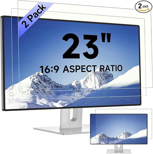 [2-Pack] 23 Inch Computer Blue Light Blocking Screen Protector for 16:9 Widescreen Monitor, Anti Glare Anti-UV Eye Protection Desktop PC LED Monitor Filter, Removable Anti-Scratch Screen Film 23in