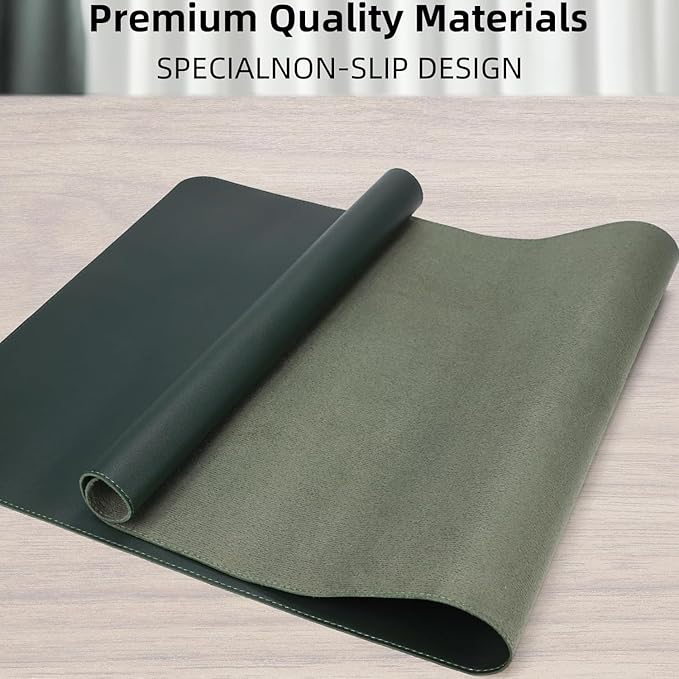 Desk Pad PU Leather Large Mouse Pad Laptop Computer Desk Mat Table Blotter Desktop Waterproof Non-Slip Protector for Office and Home (Dark Green, 80x40cm)
