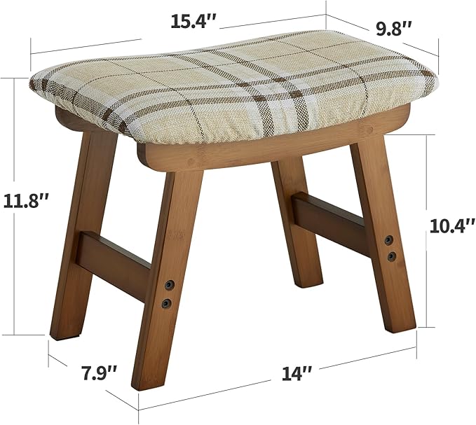 Foot Stool Ottoman Foot Rest Under Desk,Small Stool for Living Room, Bedroom and Kitchen (Brown Legs - Stripes Stool Surface)