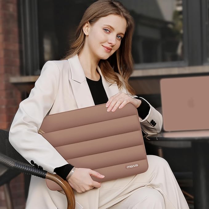 MOSISO Laptop Case 13.3 inch,13-13.3 inch Puffy Laptop Sleeve Compatible with MacBook Air 13.6 M5 M4 M3 M2 M1/Neo/Pro 13/14,HP Dell ASUS Lenovo,Polyester Horizontal Bag with Small Case, Mocha
