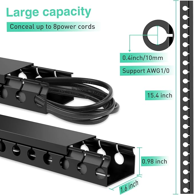 ENONCI Updated Cable Raceway Kit - 154 (10x15.4) Inch Open Slot Wire Covers for Cords, Under Desk Cable Management System to Hide Under Desk/Tv/Computer/Net/Power Cords, (Pack 10) - Image 3