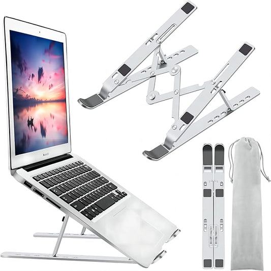 Laptop Stand for Desk, Ergonomic Design Adjustable Aluminum Foldable Portable Computer Stand, Compatible with MacBook Air Pro, HP, Lenovo, Dell, More 10-15.6”Inch and Tablets (Silver)