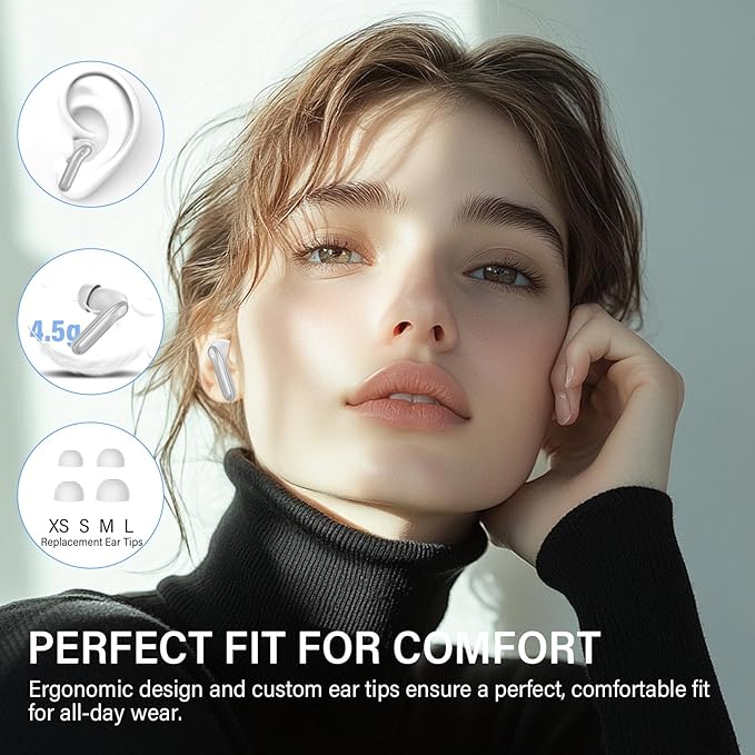 Hybrid Active Noise Canceling Wireless Earbuds, 6 Mics ENC Clear Call Ear Buds, Hi-Res Audio Deep Bass Bluetooth 5.4 Headphones, 48H Playtime, IP7, 8 EQ Modes, Multipoint Connection (White)