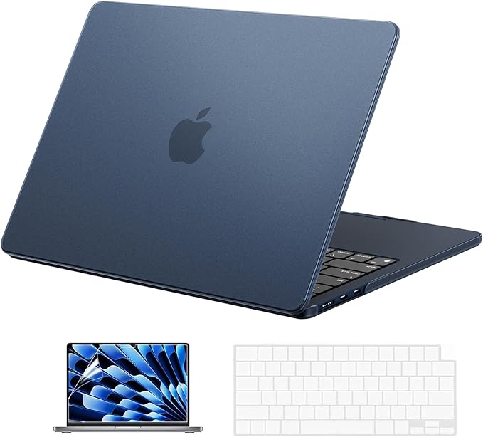 EooCoo Case Compatible with MacBook Air 13 inch M5 2026-2022 Release M4 M3 M2 A3449 A3240 A3113 A2681, Hard Shell&Keyboard Skin Cover&Screen Protector for Mac Air 13.6 inch, Matte Midnight