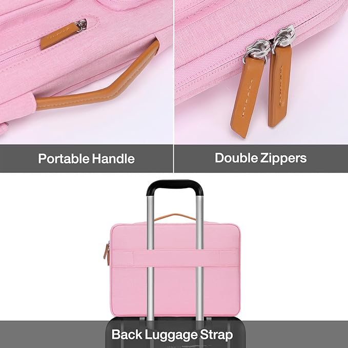 MOSISO 360 Protective Laptop Case 13.3 inch, 13-13.3 inch Laptop Sleeve Compatible with MacBook Air/Pro 13 / Pro 14,HP Dell Acer ASUS,Side Open Carrying Case with 4 Zipper Pockets&Handle, Pink