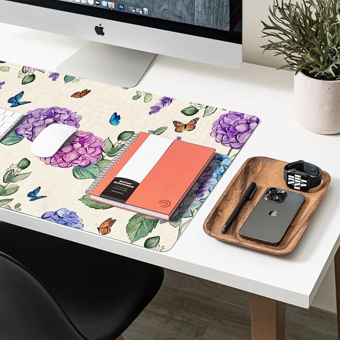 Large Mouse Pad, Hydrangea Desk Mat for Desktop, Women Girls Flowers PU Leather Waterproof Desk Pad, Computer PC Laptop Protector Gaming Mouse Pads for School Office Home (27.5" x 13.8")