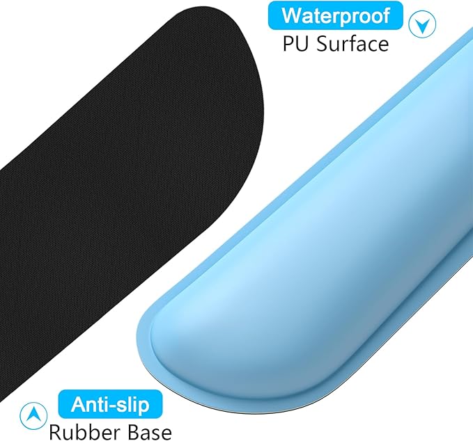 Dapesuom Keyboard Wrist Rest Set, Cute PU Leather Wrist Cushion for Computer Keyboard and Mousepad, Memory Foam Mouse Pad Rests Support with Non-Slip Base for Typing Pain Relief, Laptop, Sky Blue