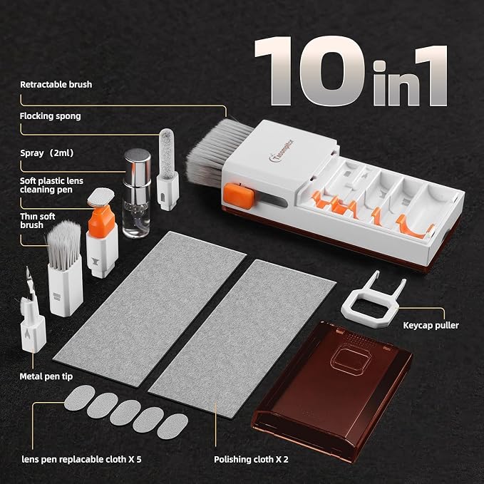 Tassmpitor Laptop Screen Keyboard Cleaner Kit, All in 1 Electronics Cleaning Tool for MacBook iPad iPhone Pro Cell Phone, Brush Tool for Tablet, Computer, PC Monitor,TV Camera Lens with Patent, Brown - Image 7
