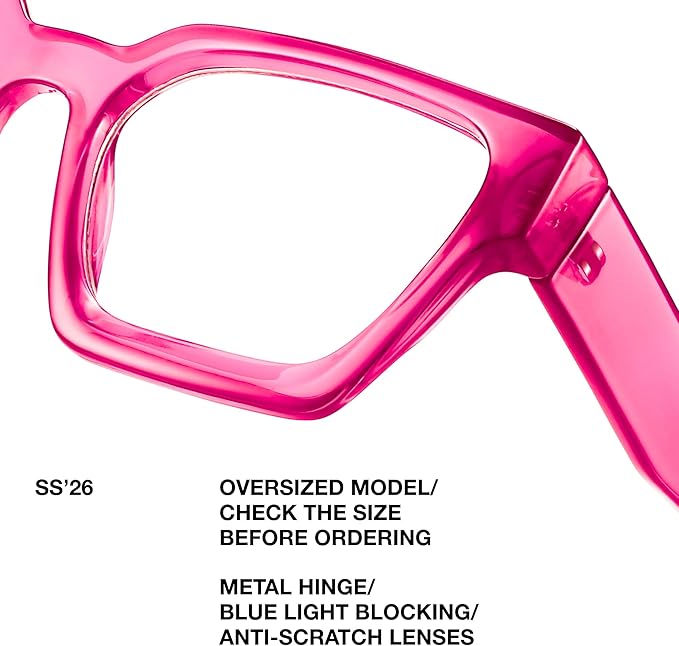 livho Oversized Eyewear Frame for Woman and Men - Rectangle Fashion Glasses for Computer, Chic Preppy Frame