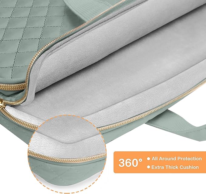 MOSISO 360 Protective Laptop Case 13.3 inch, 13-13.3 inch Laptop Sleeve Compatible with MacBook Air/Pro 13/Pro 14,HP Dell ASUS Lenovo, Square Quilted Bag Cover with 2 Pockets&Handle&Belt,Antique Green