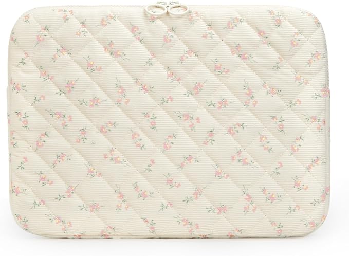 Puffy Laptop Sleeve 13-15.6 Inch Cute Quilted Laptop Protective Case Padded Floral Computer Sleeve for MacBook (B-Light Pink, 15 Inch)