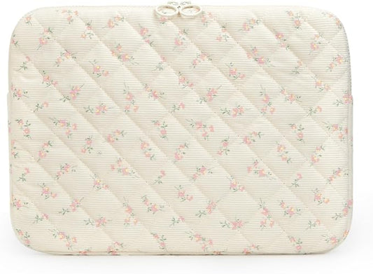 Puffy Laptop Sleeve 13-15.6 Inch Cute Quilted Laptop Protective Case Padded Floral Computer Sleeve for MacBook (B-Light Pink, 11 Inch)
