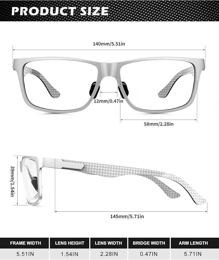 ANYLUV Carbon Fiber Reading Glasses for Men Women, Blue Light Blocking Computer Readers, Anti Glare Spring Hinge