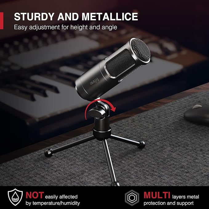 FIFINE XLR Dynamic Microphone, Vocal Podcast Microphone with Cardioid Pattern, Studio Metal Mic for Streaming Voice-Over Dubbing Video Recording, Black-K669D