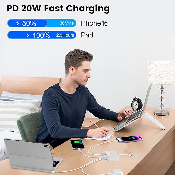 USB C Charger Block,120W 6 Port USB Charging Station,Multiports with 4 USB-C and 2 QC USB A,Portable PD Fast Wall Charger for iPhone16/15/14/13/12/11 Pro Max,iPad,iWatch,Pixel Samsung Galaxy