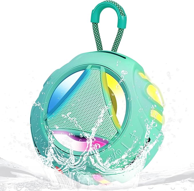 Portable Bluetooth Speaker, IPX7 Waterproof Shower Speaker, Wireless Outdoor Speakers, Floating, Built-in Mic, 24H Playtime with LED Lights, Loud HD Sound, Powerful Bass, Gifts for Unisex - Sky Blue